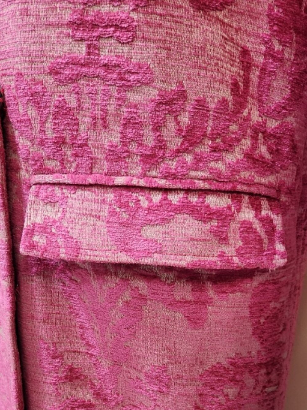 🦋🔥💋UBER GORGE!💋🦋🔥70's Inspired Pink Floral Jacquard Tapestry Trench Coat - Picture 14 of 16